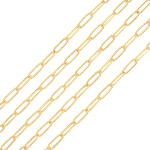 SUNNYCLUE 16.4 Fuß/5 m Büroklammerketten 18 Karat Vergoldete Messingkette Metallmassen Lang Rechteckig Quadratisch Verlängerungsverbinder Gliederketten Zur Schmuckherstellung Halsketten Anfänger Heimw
