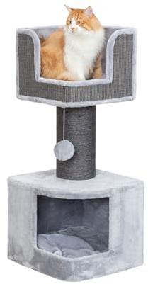 TRIXIE Katzen-Kratzbaum XXL AVA II, für Katzen mit Höhle – 112 cm, grau | Robuste Sisal-Kratzflächen und weiche Polster – bietet Kratzspaß, Spiel und entspannten Rückzug für Katzen