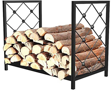 Kaminholzregal für Kaminaufbewahrung, kleines Holzflorregal, für drinnen und draußen, Holzkorb-Organisation, robuste Stahlkonstruktion, kompaktes Design für kleine Räume