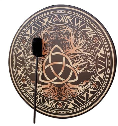 Schamanische Handtrommel mit Schlägel, Schamanentrommeln für Erwachsene | handgefertigte vegane Schamanentrommel, Symbol der sibirischen Trommel, spirituelle Musik, Klang des Raspy-Instruments für