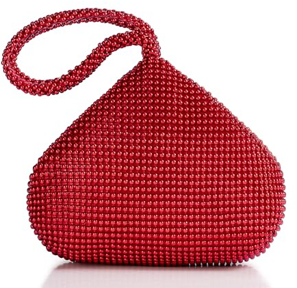 BABEYOND Women's Beaded Clutch Evening Bags Vintage Elegant Triangle Purse for 1920s Party Prom Wedding (Red, One Size)