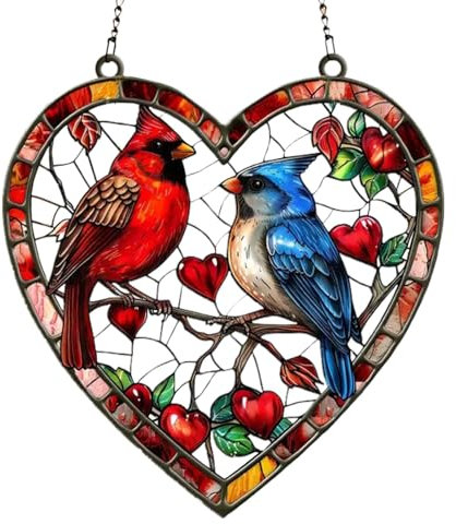 Vogel-Sonnenfänger | Paar Liebesvögel Ornament | Acryl-Vögel-Denkmal-Sonnenfänger, Valentins-Vögel-Panel- mit Herzen 2D für den Valentinstag