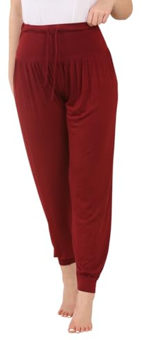 STAR FASHION Pantalones de harén para mujer, cintura con cordón elástico, pantalones de harén para mujer, con puños en el tobillo, pantalones de harén lisos, Vino, XXL