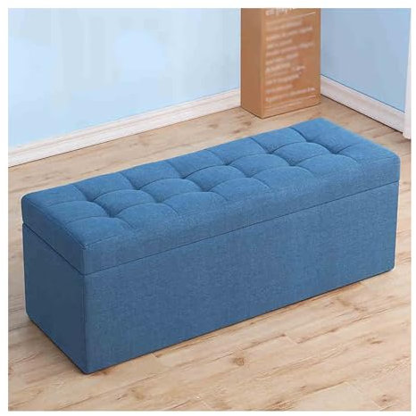 Panca Contenitore Imbottita per Camera da Letto Soggiorno Ingresso Blu 110x40x40cm Sgabello per Cambio Scarpe Panca fine Letto Baule Contenitore con Seduta Pouf Multifunzionale con contenito