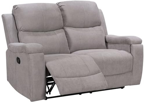 Lovesofas Light Grey Chenille 2-Seater Recliner Sofa | 3 Positions & 160° Manual Recline | Retractable Cup Holders | Soft Fabric & Pillow-Topped Arms | Ideal for Living Room, Gaming Room, Bedroom |