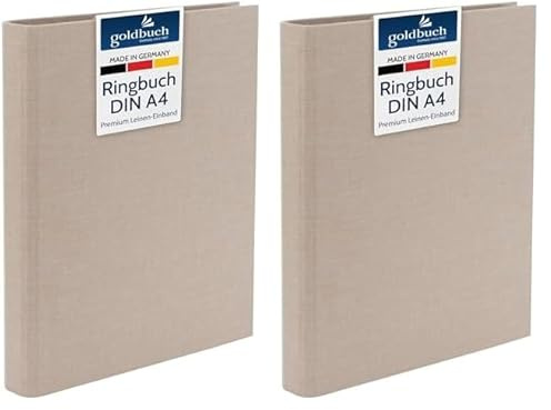 goldbuch 37 211 Ringbuch A4 Summertime Beige, Ordner, Maße 32 x 27,5 x 4,5 cm, Hefter mit 4-Ringmechanik und Klemmbügel, Ringordner Format DIN A4, Einband aus Leinen, Heftordner Hellbraun