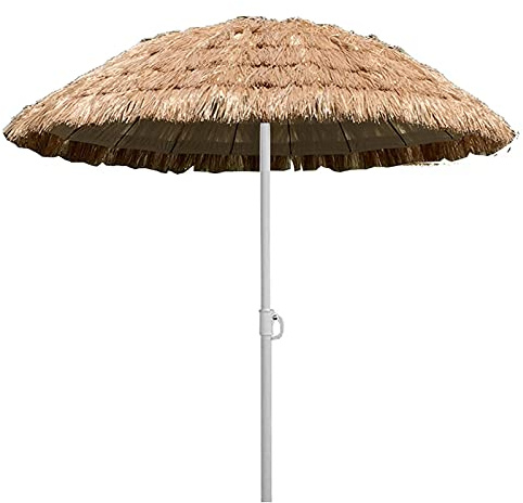 Garden Parasol,Round Hawaiian Umbrella, Height Adjustable, For Beach, Pool, Patio, Courtyard, Balcony, 1.5M,Natural Color