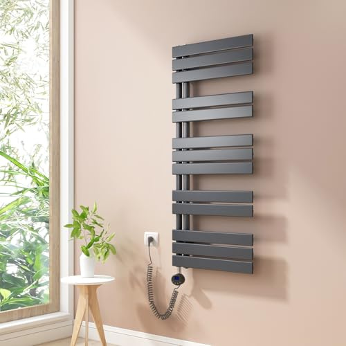 Heilmetz Scaldasalviette Elettrico Bagno 1176x500mm Antracite, Termoarredo Bagno con Termostato Digitale, Termosifone Elettrico, Controllo della Temperatura, Function Timer, Radiatore Vertical