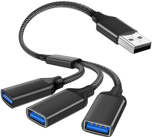 USB-A Splitter 1-auf-3 2.0 Adapter zur Datenübertragung Port-Erweiterung, USB Splitter Cable, 3-in-1 Power-Cable Extension, Port Extender Hub, für Charging Data Transfer, mit Lapto Xbox One PS4 PS5