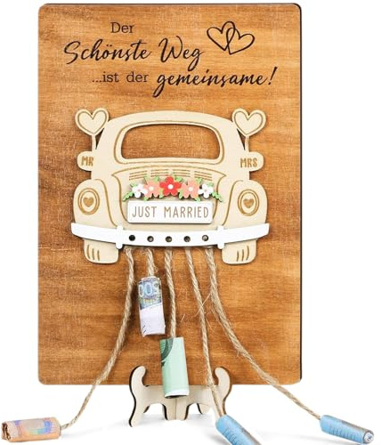 FIGCY Regali di Nozze per Coppie – Carta in Legno, Idea Regalo Dinero Creativa, Design Unico a Forma di Auto, Decorazione per Tavolo Elegante in Legno