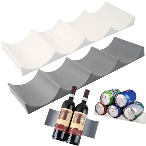 FLZONHUT Porta Bottiglie per Frigorifero,2 Pezzi Portabottiglie Plastica,Espositore per di Vino Antiscivolo,Porta Bottiglie di Vino per per Cucina,Frigorifero(Bianco,Grigio)