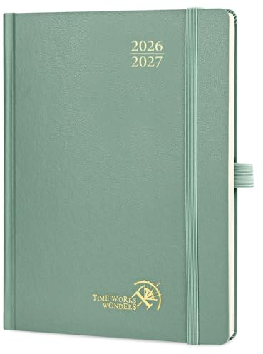 POPRUN Kalender 2026 2027 Buchkalender Hardcover, ca. A5 (22 x 16,5 cm), 17-Monate-Terminplaner (Aug.2026-Dez.2027), Wochenplaner 1 Woche 2 Seite (Mitternachtsgrün)
