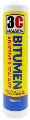 3C Sealants Bitumen Adhesive & Sealant 300ml Black – Premium Grade, Flexible, Waterproof Repair for Roofs & Gutters, Wet or Underwater Application, UV & Weather Resistant