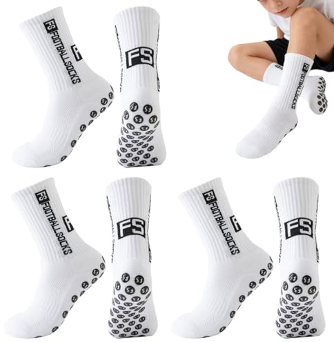 GNALIA Chaussette Foot Enfant 3 Paires Antidérapantes Blanc Taille 33-39