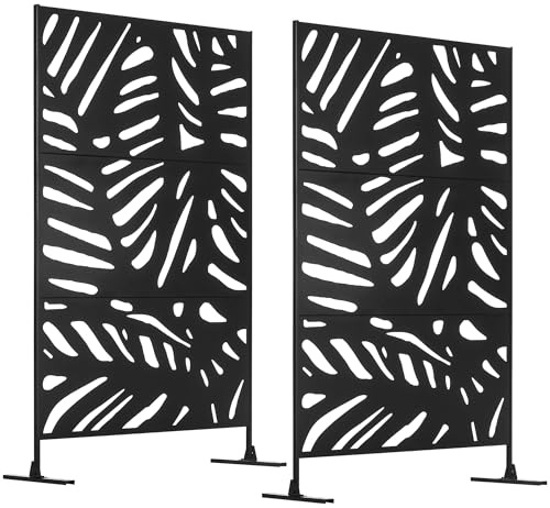 Outsunny Lot de 2 Panneaux Brise Vue Extérieur Décoratif 122x45x198cm Noir | en Acier, à Motif Végétal