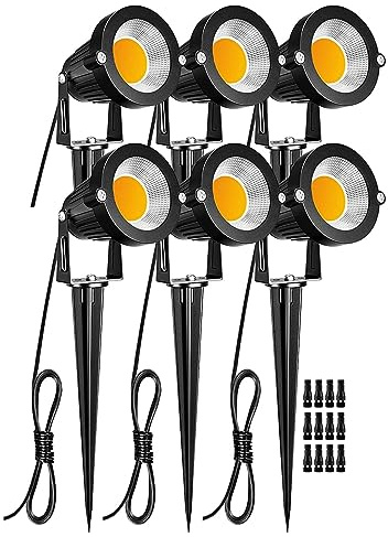 ZUCKEO Low Voltage Landscape Lights 5W LED Landscape Lighting 12V 24V Outdoor Spotlights Waterproof Garden Decorative Landscaping Warm White Lights for Patio Garden Pathway Floor Yard Decor(6 Pack)