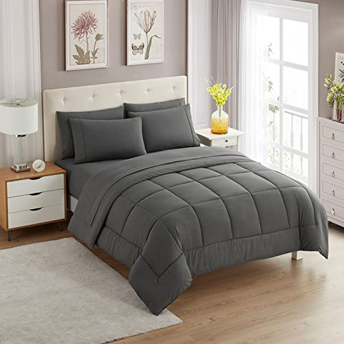 Sweet Home Collection Ultra Soft Down Alternative Set & Luxurious Bed Sheets, Polyester, Gray, Twin