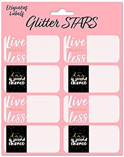 Grupo Erik: Glitter Stars-klistermärken | 8 x 4 cm färgglada självhäftande etiketter som kan användas för att anpassa presenter, anteckningsböcker eller andra pappersvaror, klistermärken för