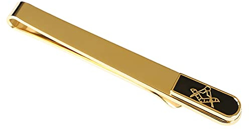 THE MASONIC COLLECTION - Corbata artesanal para hombre, chapado en oro con diseño cuadrado y brújula, esmaltado negro, viene en bolsa de terciopelo, regalo masón para hombres