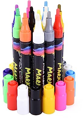 Mila 11 Multicolored Liquid Chalk Markers | Includes Mini Chalkboard, 16 Labels & 2 Stencils | Erasable, Non-Toxic, Water-Based | 6 mm Reversible Tip | On Glass, Blackboards & More | For Kids & Adults