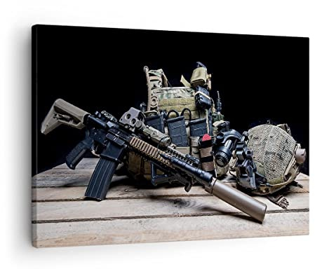 ARTTOR Bilder auf Leinwand 70x50cm Wandbild Militär - 3889 | Gewehr Klein Wanddekoration Wohnzimmer Schlafzimmer Küche Wanddeko Wand Kunstdruck Wandkunst Wall Decor ARTTOR