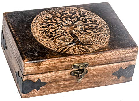Handmade Wooden Tree of Life Jewelry Box | Hand-Carved Decorative Keepsake Organizer with Lid | Unique Gift for Men & Women (7 x 5 x 2.5)
