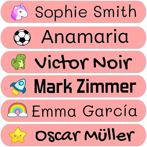 50 Personalisierte Namensaufkleber für Kinder. Klebeetiketten zum Beschriften von Schule, Kindergarten, Büchern, Spielzeug, Tupper. Wasserdichte Etiketten 6x1 cm