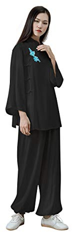 KSUA Kvinnor Kung Fu uniform Tai Chi kostym bomull kampsport kostym zen meditation Svart UK L/ Tag XL