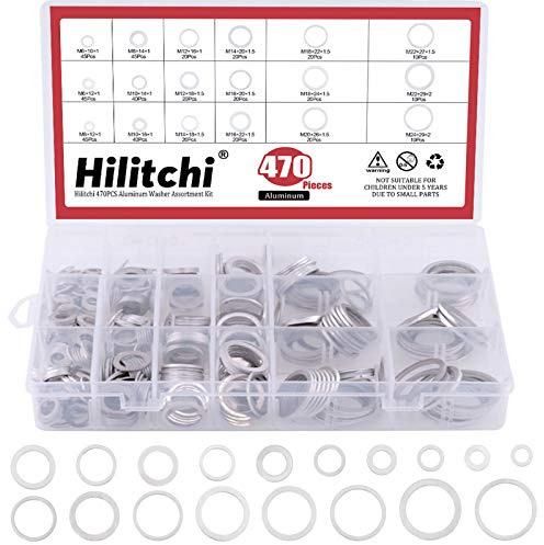 Hilitchi 470 Stück 18 Größen Automotive Ölablassschraube Dichtung Aluminium Flachscheibe Sortiment Kit metrisch M6 M8 M10 M12 M14 M16 M18 M20 M22 M24