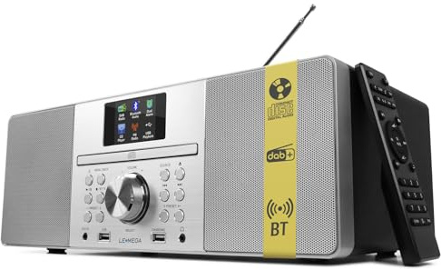 LEMEGA MSY1P CD Player, DAB & FM, Bluetooth, 80W Stereo HiFi,Black oak | Full colour display, 60 presets, remote control, acoustic wooden cabinet, headphone jack, USB, AUX-in, dual alarms clock