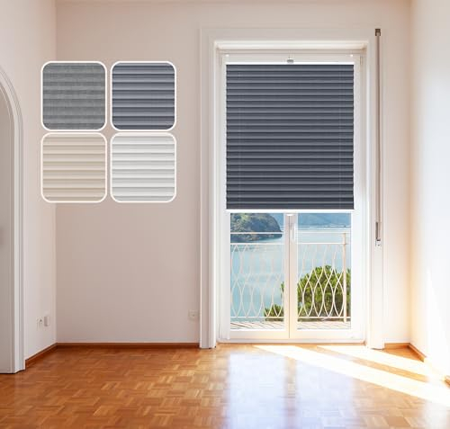 DomDeco Plissee Natur mit weiß lackierten Alu-Profil, KlemmFix Halterung ohne Bohren Anthrazit 75x120cm