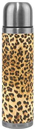 Linomo Thermosflasche Leopard Druck Edelstahl Wasserflasche,Isoliert Auslaufsicher, Doppelwandig Vakuumflasche für Sport Reise Camping Büro 500 ml