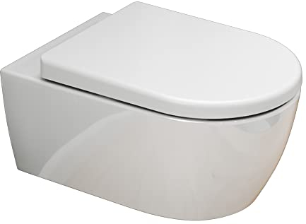SSWW | Hänge-WC mit Softclose, Wand-Toilette hängend, Spülrandlos, Abnehmbar, Toilette mit WC-Sitz | 52,5 cm lang