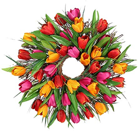 Fengyuanhong künstliche Blumen-Girlande Tulpe Tür hängend Gefälschte Rebe Blume Wohnkultur Simulations-Blume Laub, Gelb, 30cm
