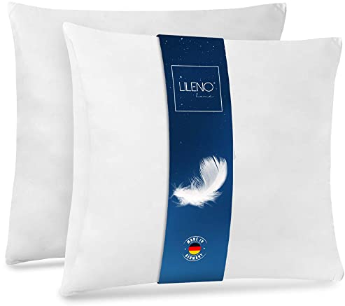 LILENO HOME Almohada de Plumas 50 x 50 cm [Juego de 2] - Perfecta para Dormir, Alérgicos y Niños