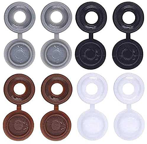 240pcs Hinged Plastic Screw Caps - Fold & Snap Covers, Decorative Screw Heads (M4-M6) - Black, White, Grey, Brown