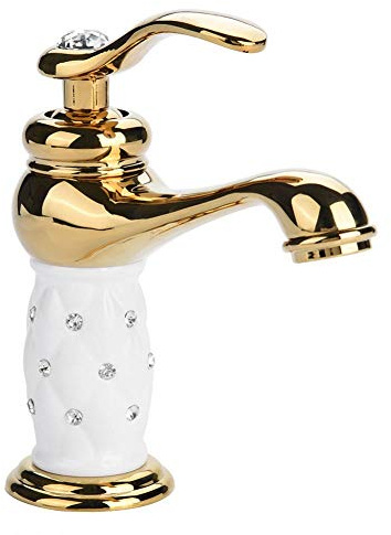 Haofy Badarmatur, Mischbatterie aus Massivem Messing Kalt-/Warmwasserhahn mit Ornamenten für Waschbecken für Hotel-Badezimmer-Küche(Golden)