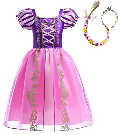 Lito Angels Disfraz de Carnaval de Princesa Rapunzel Vestido con Peluca Trenza para Niña, Talla 10 años, Morada