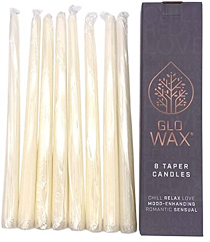Glo-Wax Tapered Dinner Candles Pack of 8 Ivory Dripless Unscented 8 Hour Long Burning Time 2.2 x 30cm Classic Decorative Wedding Romantic Tall Candles