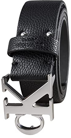 Calvin Klein Herren-Gürtel mit Monogramm-Schnalle, Schwarz/Silber, Medium (34-36)