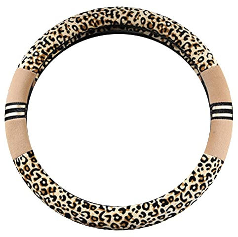 Auto-Lenkradabdeckung mit Leopardenmuster,Asudaro Lenkradschoner Rutschfeste Lenkradbezug für Damen 38CM Universal Auto Lenkradhüllen Plüsch-Autolenkradabdeckung Lenkung zubehör für Auto,Beige