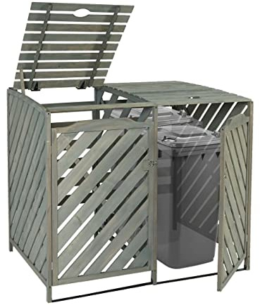 Mendler XL 2er-/4er-Mülltonnenverkleidung HWC-J44 121x133x98cm Holz - grau | Mülltonnenbox, erweiterbar MVG-zertifziert