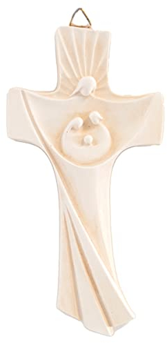 Holy Family Crocifisso Croce Sacra Famiglia 16 cm in Resina e Polvere di Marmo da Parete/in Chiave Moderna | Unico nel Suo Genere | Prodotto Artigianale Made in Italy