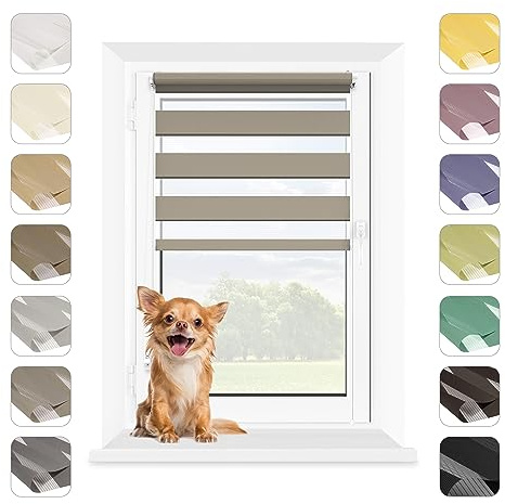 Mardom Duo Rollo Tag Nacht Ohne Bohren Klemmfix Grau, 47.5x140 cm (Stoffbreite: 43.5) Doppelrollo Fensterrollo Innen mit Click-System, Sichtschutz Rollo Geraffte Stoffbahn Classic, Jalousie
