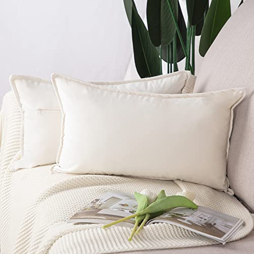 Madizz 2er Set Samt Dekorativ Zierkissenbezüge Luxus Stil Kissenbezug für Sofa für Schlafzimmer Weiß 30x50 cm Rechteckigig