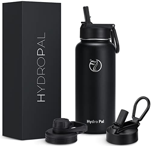 HydroPal Vacuum Insulated Stainless Steel Water Bottle, 1200ml/1000ml/750ml- 2 Lids (Straw Lid and Spout Lid), 2 Straws Water Bottle for 12 Hours Hot & 24 Hours Cold Drinks, Great for Work, Travel