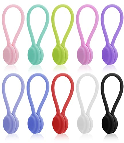 Lusofie 10 PCS Magnetic Cable Ties Silicone Cable Clips Cord Organizer Reusable Magnetic Cord Ties USB Cable Manager for Office, School, Home