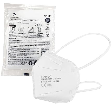 Mooncare Mascarillas FFP2 Homologadas, 100Uds, Mascarilla con ajuste a cabeza cómoda, CE 2163, Eficacia Filtración >94%