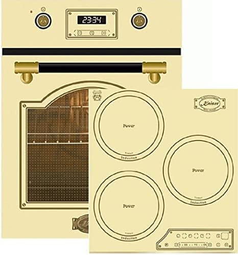 Kaiser Induktions Herd-Set EH 4796 ElfAD+KCT 4795 ElfFI AD, Retro Backofen Einbaubackofen 45 cm, Autark, 50 L, 9 Funktionen+60 cm, Retro Kochfeld, Metallplatten Bronze,4 QickHeat Zonen