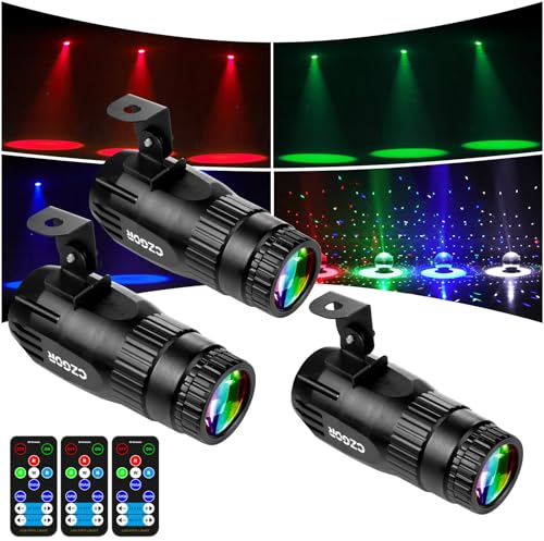 Lot de 3 15W Projecteur Boule a Facette, Czgor RGBW 4 en 1 LED Pinspot Projecteur avec Télécommande et 3 Modes d'Éclairage, LED Pin Spot Ultra-Lumineux pour Fêtes, Clubs, Bars et Mariages